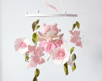 Flower Fairy Baby Mobile: Handmade Wool Felt Nursery Decor
