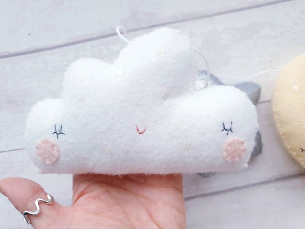 Ghirlanda Feltro Gry &amp; Sif Con Stelle E Lune - 1.8m, Handmade, Per Cameretta Bambini