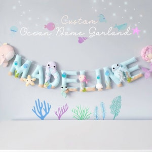 Custom Underwater Name Bunting - Name Garland- Nursery Garland- Kids Room Decor- Nursery Decor- Ocean Nursery- Mermaid Garland