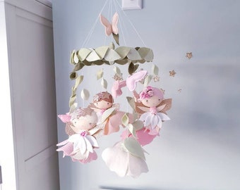 Fairies and Butterflies Baby Mobile: Flower Nursery Decor