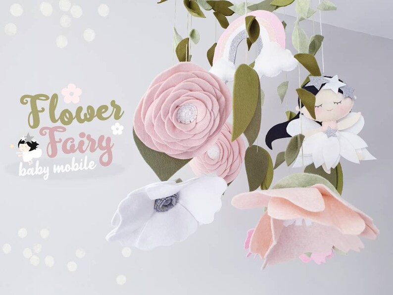 Fairy And Flowers Mobile Fairy Nursery Felt Flowers Etsy