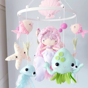 Mermaid Baby Mobile: Felt Nursery Decor, Under the Sea Crib Mobile