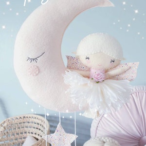 Fairy On The Moon Wall Hanging - Baby Mobile - Crib Mobile - Cot Mobile - Nursery Decor- Kids Room Decor- Fairy Nursery