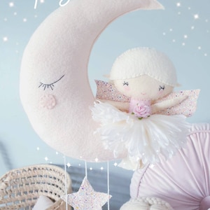 Fairy On The Moon Wall Hanging - Baby Mobile - Crib Mobile - Cot Mobile - Nursery Decor- Kids Room Decor- Fairy Nursery