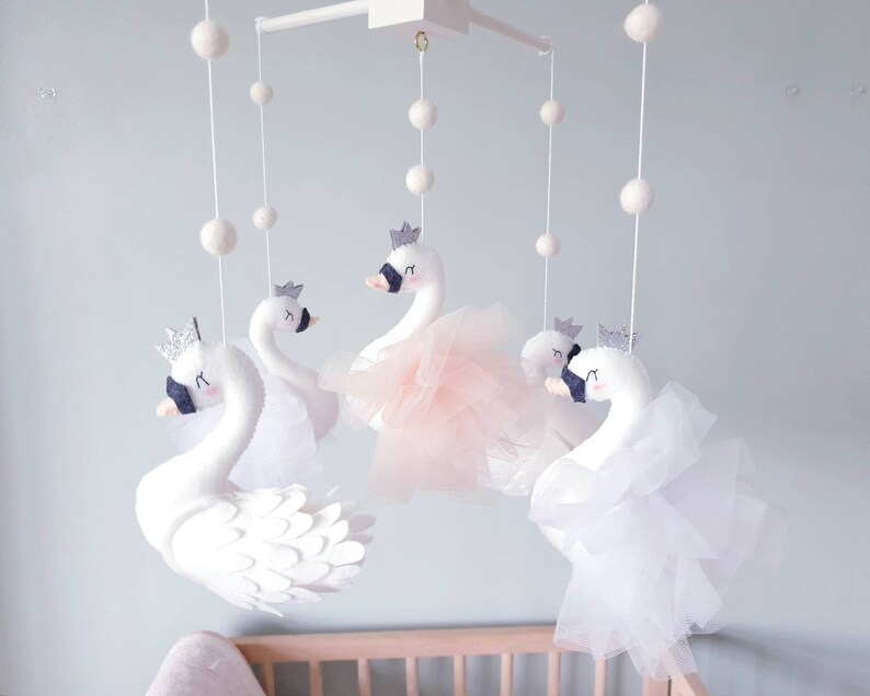 Swan Baby Mobile Swan Nursery Crib Mobile Cot Mobile Etsy UK