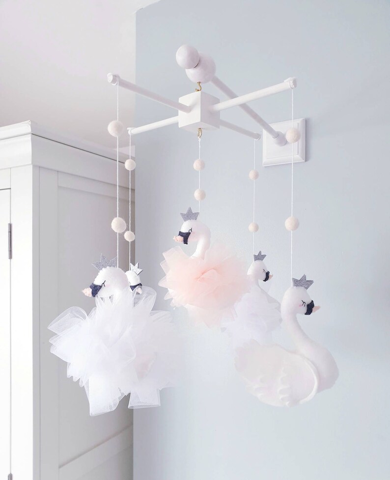 Swan Baby Mobile Swan Nursery Crib Mobile Cot Mobile Etsy UK