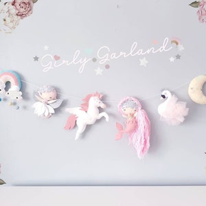 MADE TO ORDER Girly Felt Garland - Nursery Decor- Kids Room Decor- Mermaid Garland - Mermaid Nursery- Unicorn Garland- Unicorn Nursery