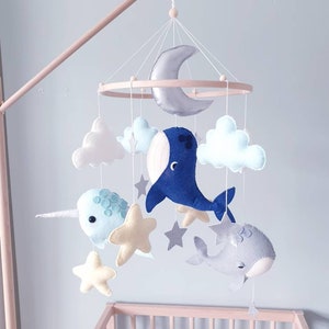 Whale Baby Mobile: Felt Ocean Crib Mobile with Stars