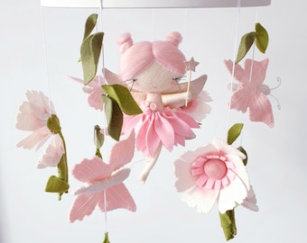 Flower Fairy Baby Mobile: Handmade Wool Felt Nursery Decor