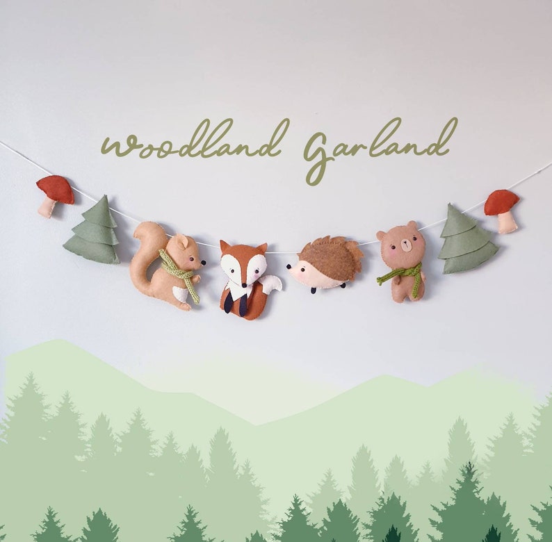 Woodland Garland Woodland Nursery Felt Garland Nursery Etsy
