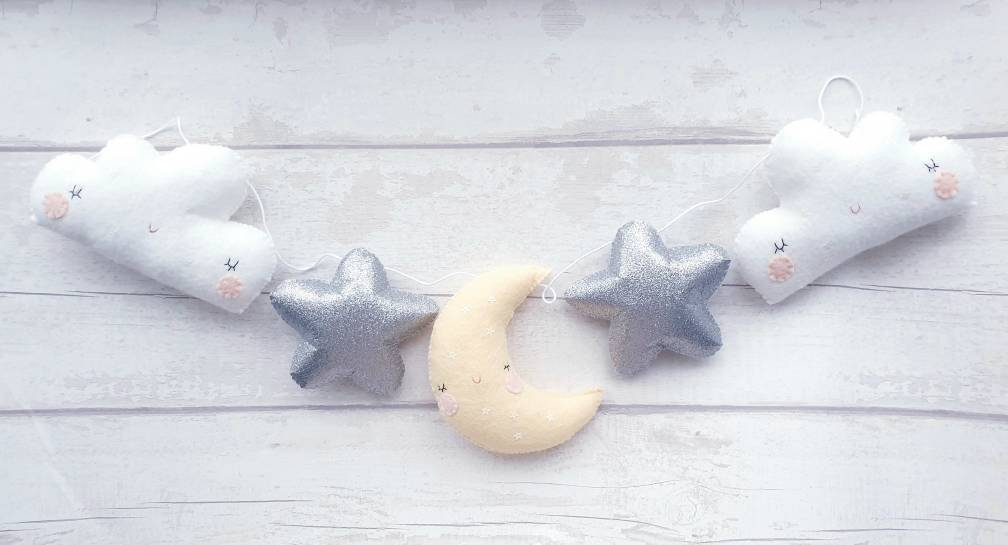 Ghirlanda Feltro Gry & Sif Con Stelle E Lune - 1.8m, Handmade, Per Cameretta Bambini - Foto 9