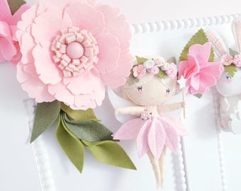 Felt Fairy Garland: Pink Flower Bunting, Woodland Nursery Decor