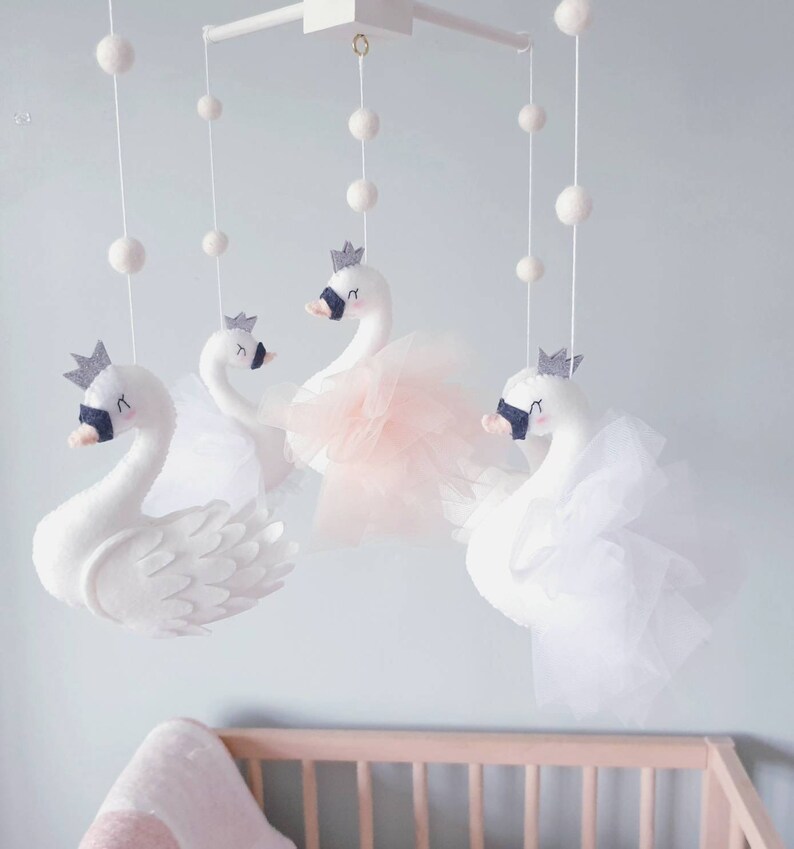 Swan Baby Mobile Swan Nursery Crib Mobile Cot Mobile Etsy UK