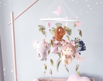 Princess Safari Baby Mobile - Crib Mobile- Cot Mobile- Jungle Mobile- Safari Nursery- Jungle Nursery