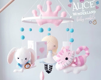 Alice in Wonderland Baby Mobile: Hand-Embroidered Felt Nursery Decor