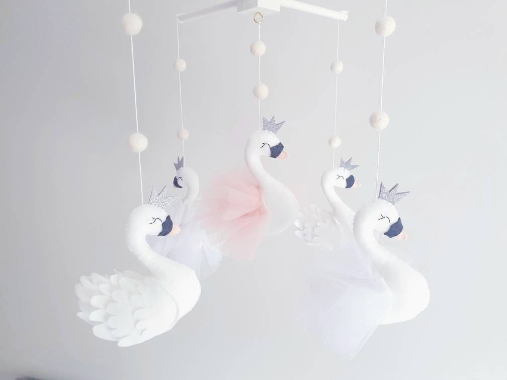 Swan Baby Mobile Swan Nursery Crib Mobile Cot Mobile Etsy