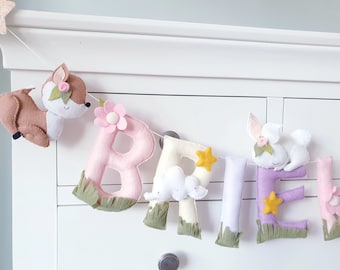 Woodland Nursery Name Bunting: Custom Felt Animal Banner