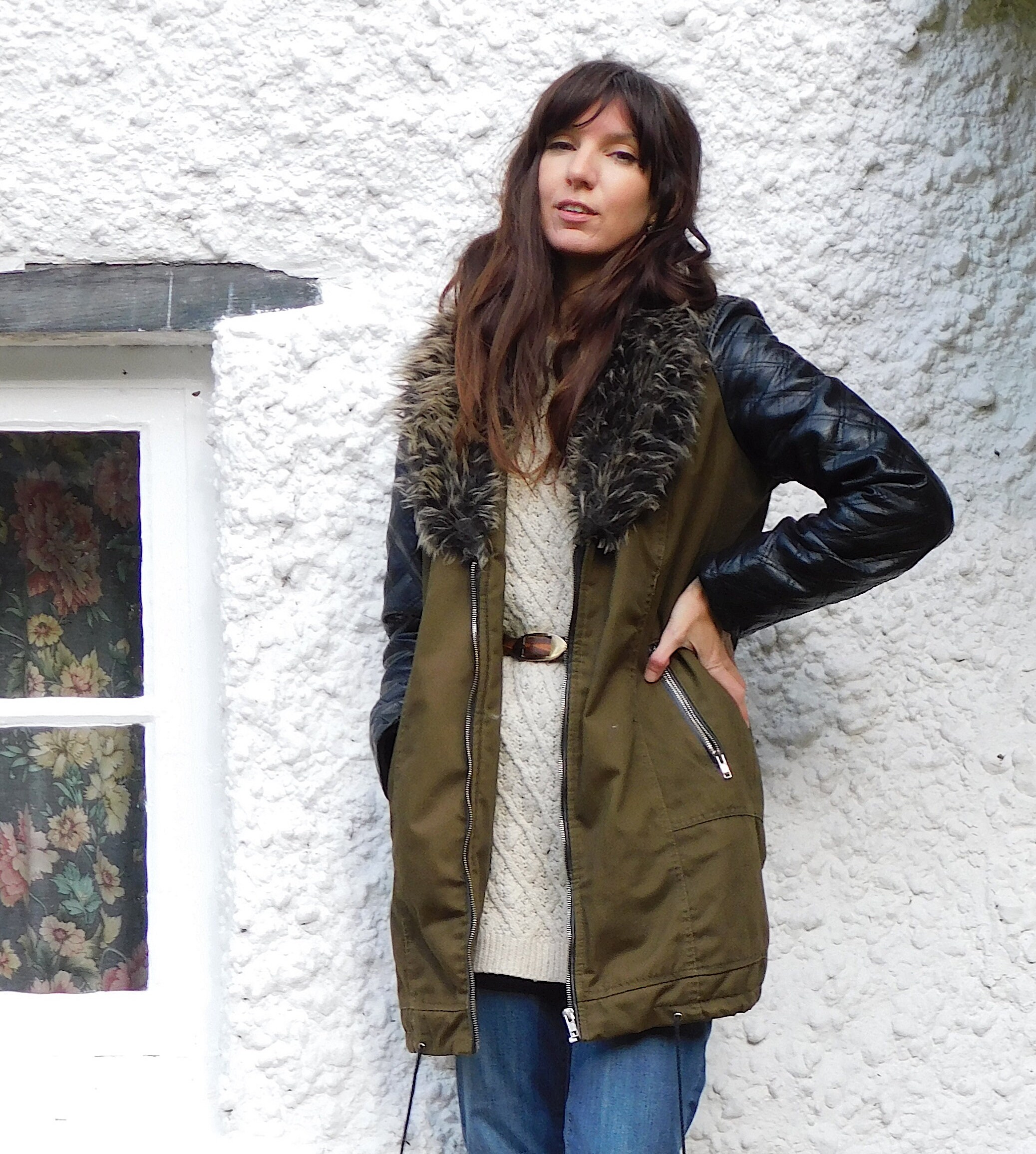 Vintage Khaki Military Jacket Faux Quilted Leather Sleeves Etsy UK