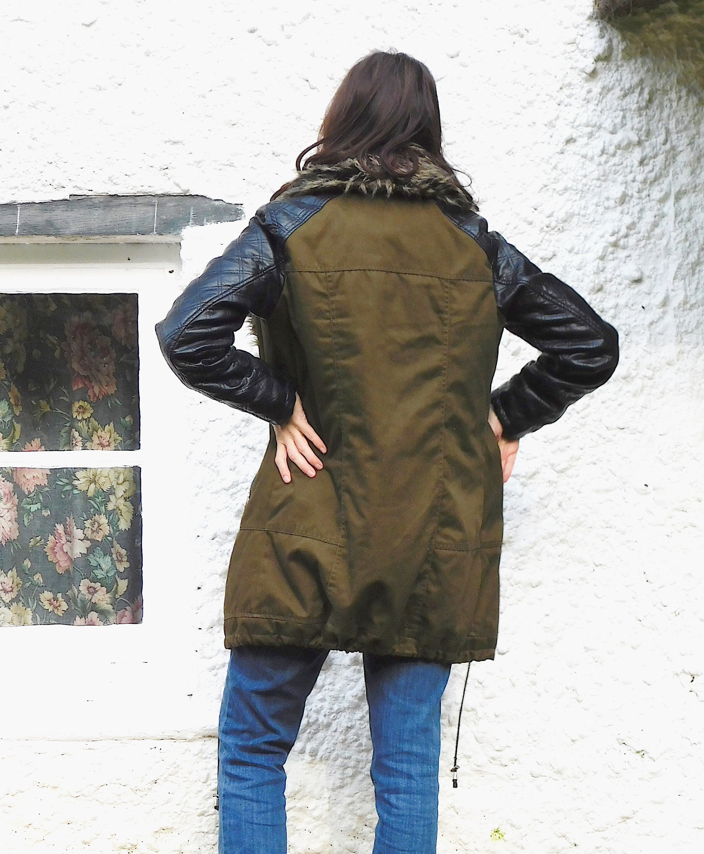 Vintage Khaki Military Jacket Faux Quilted Leather Sleeves Etsy UK