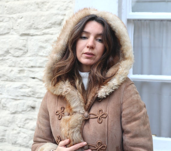 Vintage 60s Sheepskin Hooded Maxi Princess Coat A… - image 10