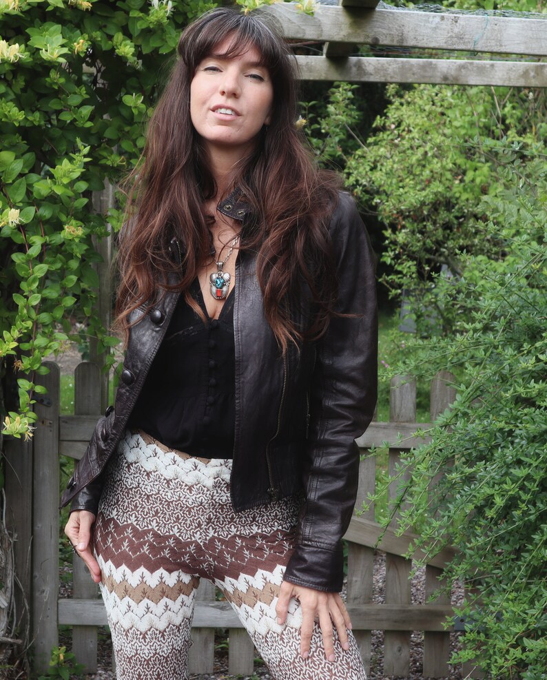 Vintage 70s Chocolate Brown Leather Bomber Biker Short Jacket Small Bohemian Boho 1970s UK 8 10 US 6 8 Eu 36 38