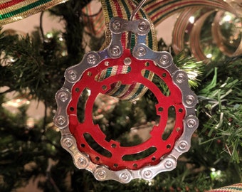 Recycled bicycle Chain "Christmas Ball" bike ornament