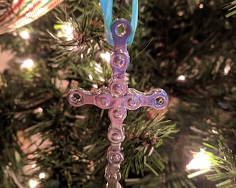 Recycled bicycle Chain "chain link Cross" bike ornament