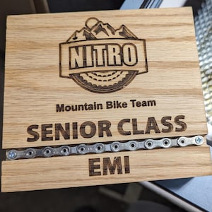 Bicycle chain inlay award made with real recycled bike chain