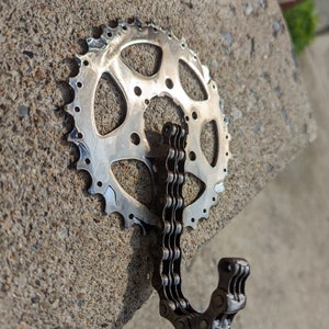 Heavy duty single HD hook made from recycled bicycle parts