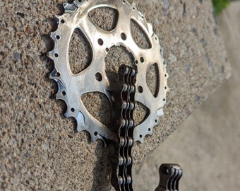 Heavy duty single HD hook made from recycled bicycle parts