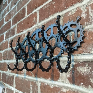 Wall mounted 5 double hook keychain holder made from bicycle parts image 1