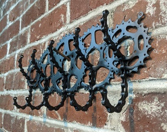 Wall mounted 5 double hook keychain holder made from bicycle parts