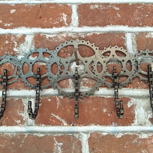 Wall Mounted, keychain holder, bicycle hooks, 5 hook, recycled chain art