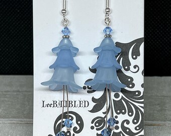 Lt Blue acrylic & crystal flower/drop earrings/tiered floral earrings/statement /leebaubled/artisan made/light weight/dangle/gift/drops/