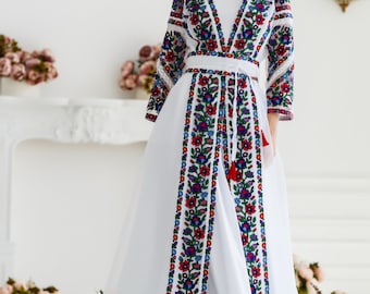 Embroidered Wedding Dress, Floral Ukrainian Bridal Gown With Sheer Cape And A Line Silhouette