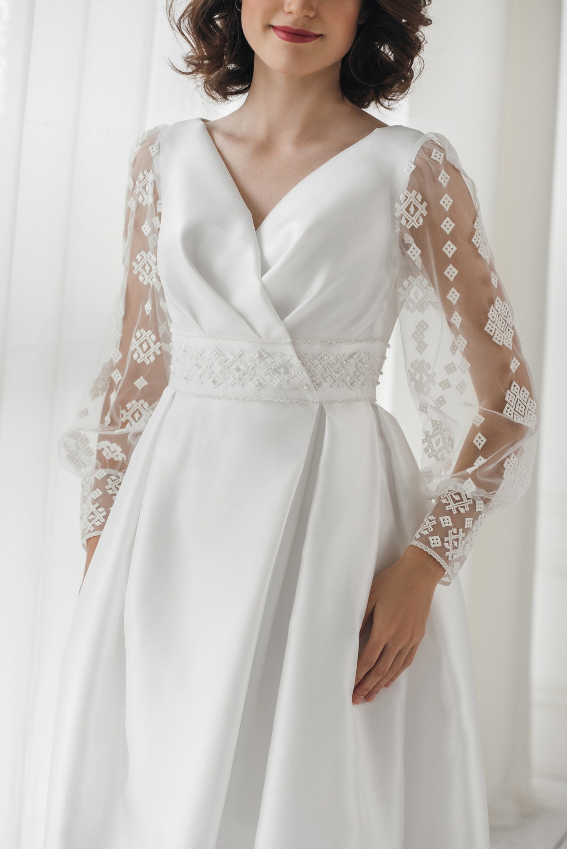Taffeta maxi wrap wedding dress with slit floor length Etsy