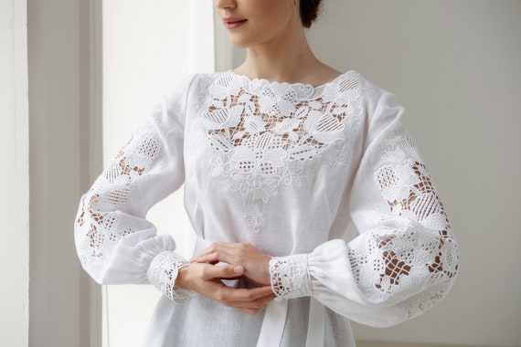 Semicírculo mesa Apellido Blusa de bordado de corte blanco para mujeres Malla elegante - Etsy España