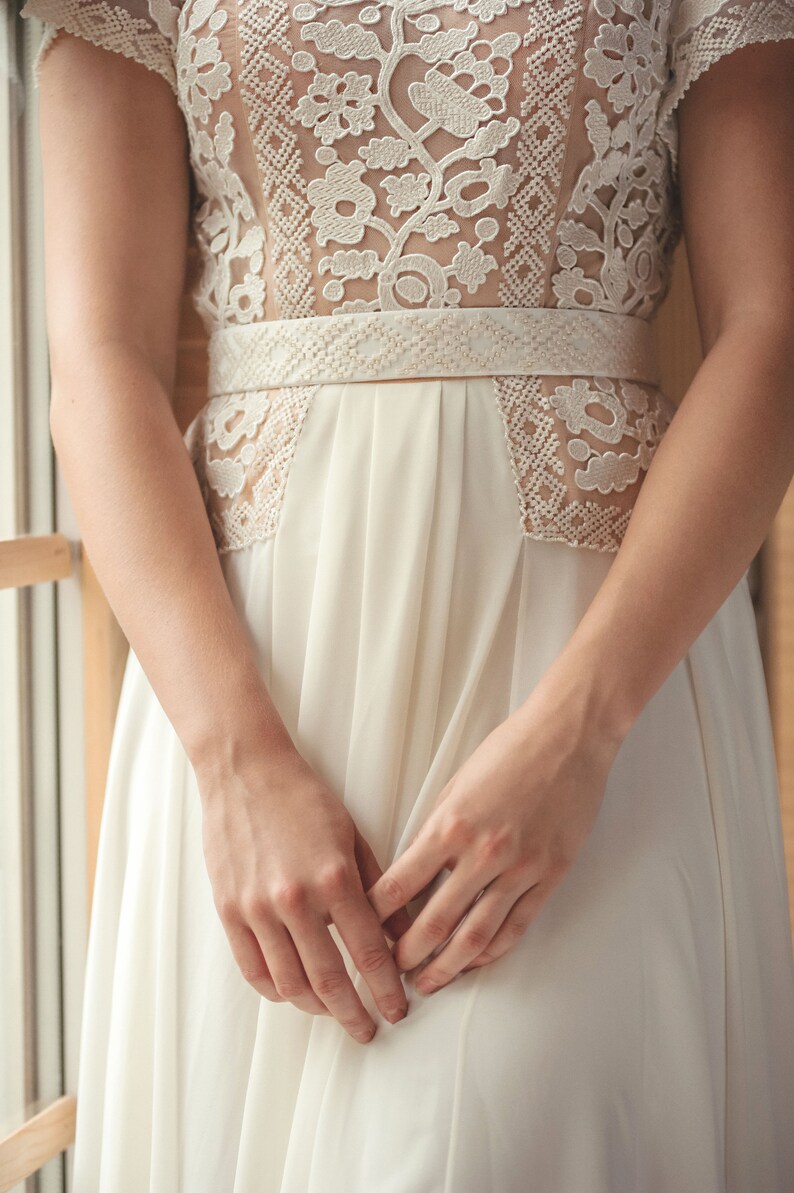 Ivory lace dress with short sleeves Midi wedding or prom Etsy