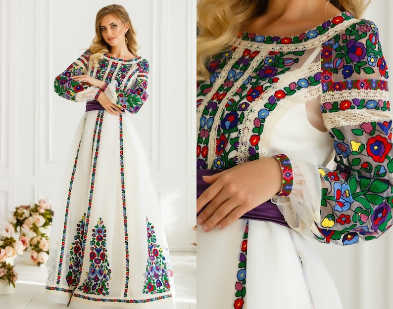 Embroidered Ukrainian ethnic wedding dress Vyshyvanka Maxi Etsy