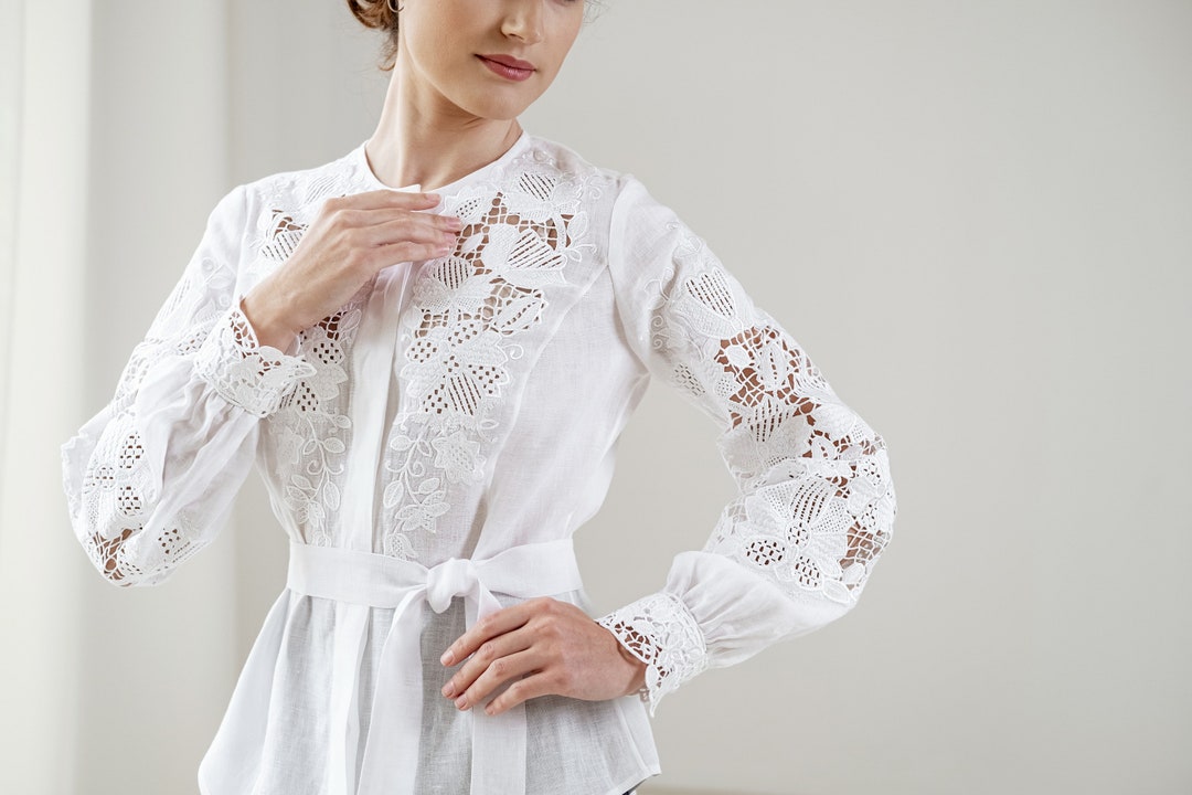 祝開店！大放出セール開催中 White Floral Women for Top Blouse Embroidery Cutwork トップス
