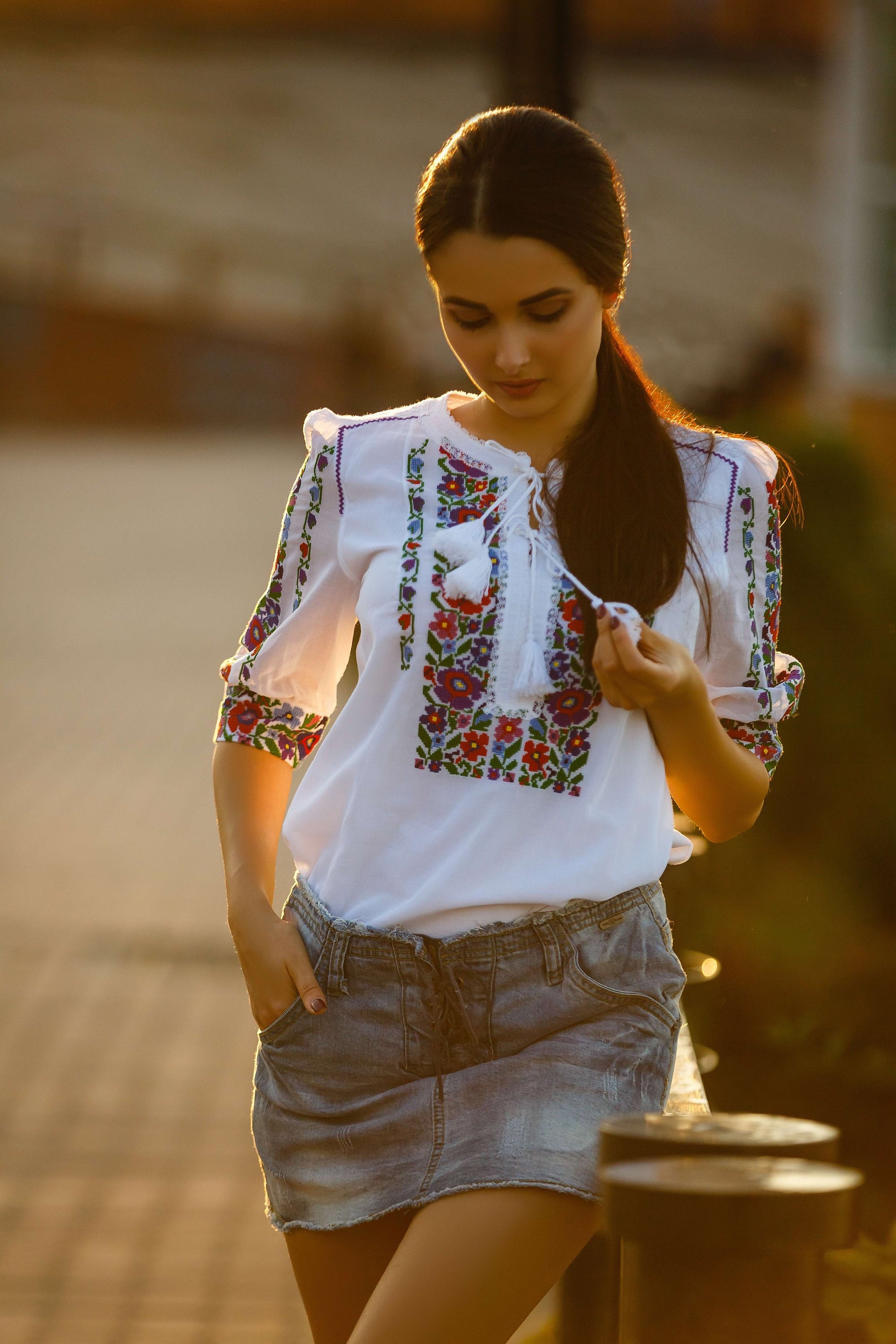 Elegant colorful blouse with floral embroidery Ukrainian | Etsy