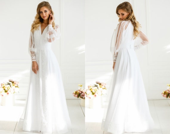 embroidered white wedding dress