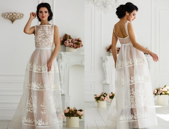 Boho Vintage Style Wedding Dress Ivory Maxi Sleeveless Etsy