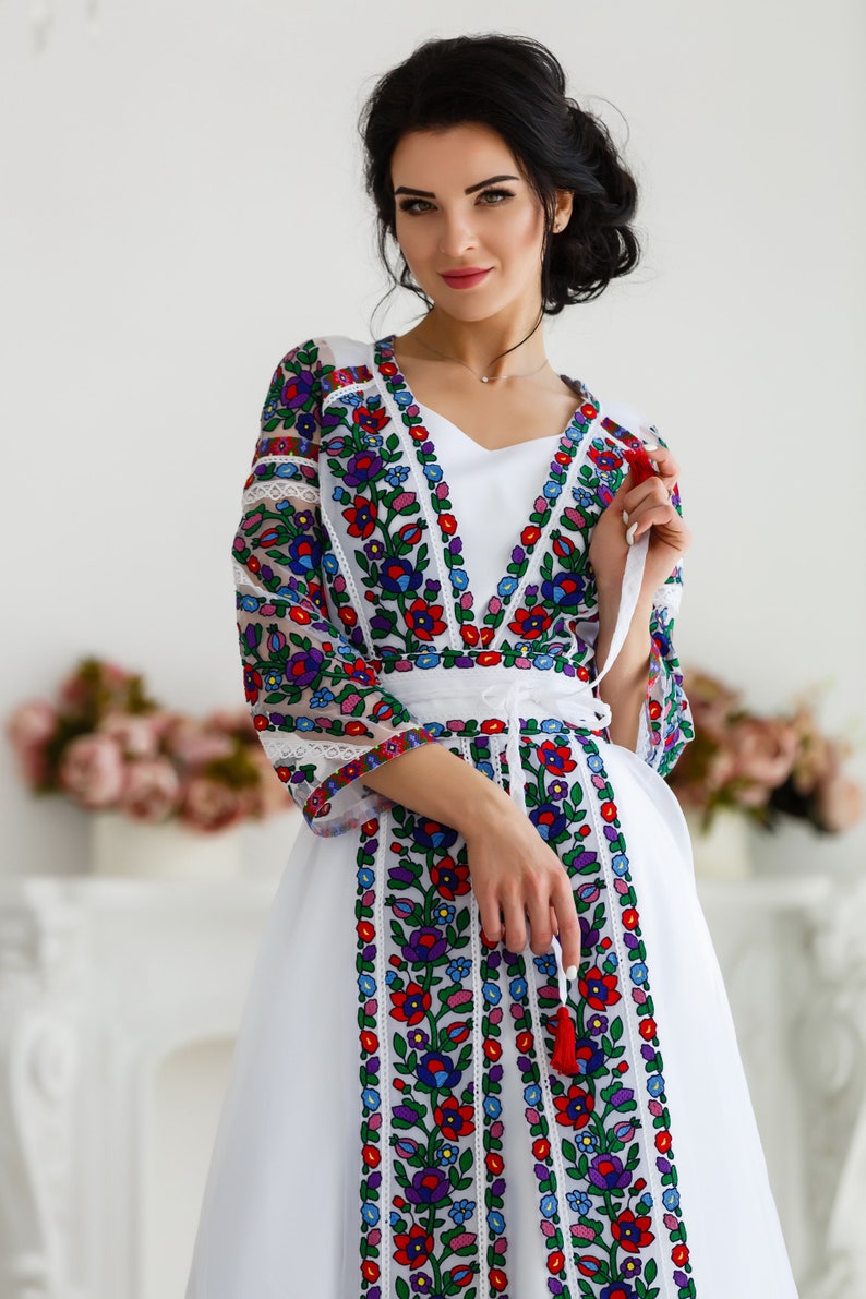Unique Wedding Dress With Colorful Ukrainian Embroidery Etsy
