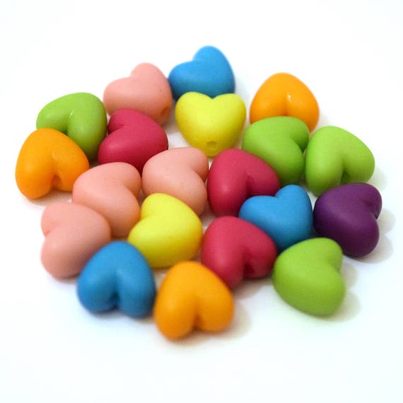 50 x Pastel Candy Colour Heart Shaped Acrylic Beads 11x10x5mm.