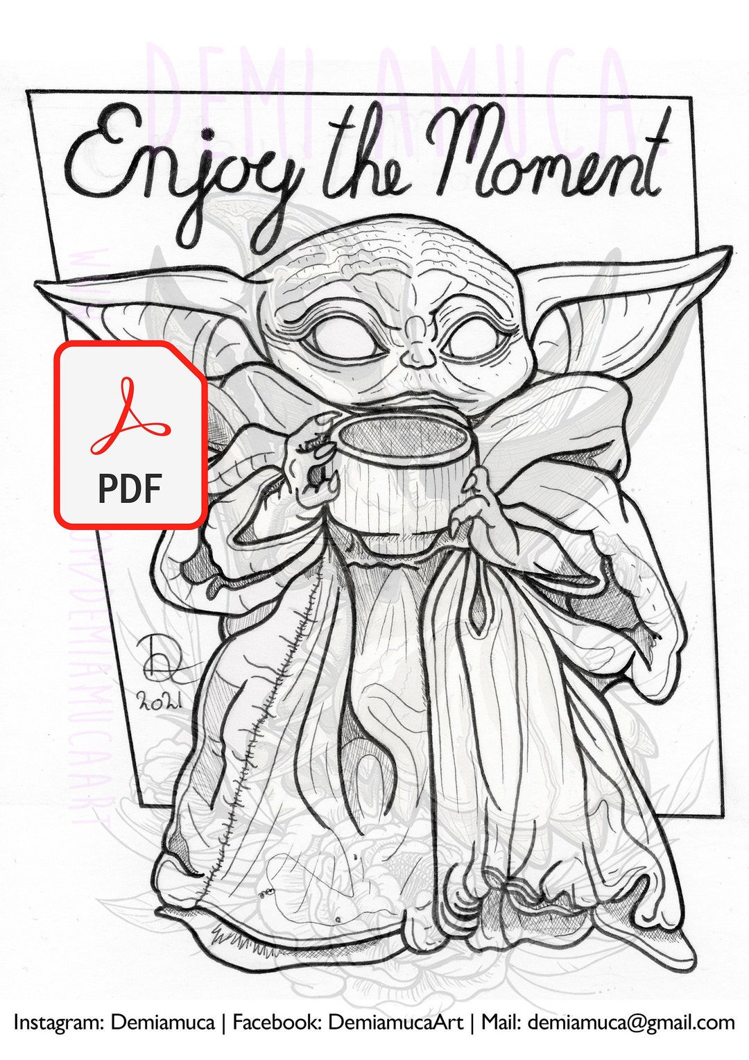 Coloring Page | Grogu | Starwars | Mandelorian | Motivational | Enjoy