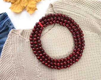 Chunky Marsala Burgundy Wooden Bead Necklace for Women, Artisan Boho Wood Layered Necklace with Ukrainian Flair and Statement Appeal