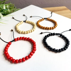 Bohemian Wooden Bead Bracelet – Adjustable Hippie Style Bracelet – Unisex Boho Jewelry