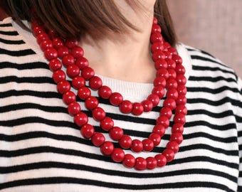 Collier Ras De Cou Perles Corail Vintage - Artisanal - Occasion - Perles Orange