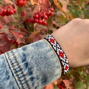 Ukrainian Loom Bead Bracelet - Adjustable Ethnic Seed Bead Bracelet - Aesthetic Ukrainian Jewelry